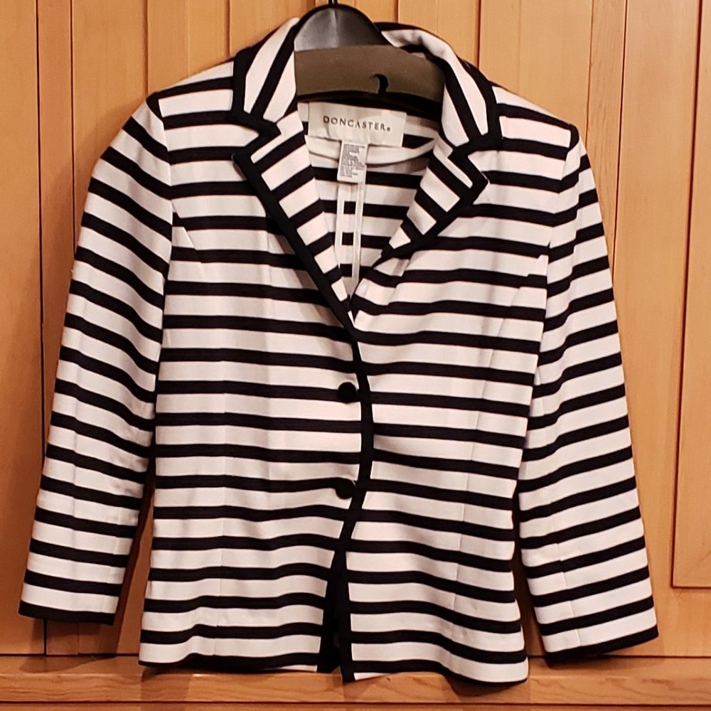 Nautical strip knit blazer